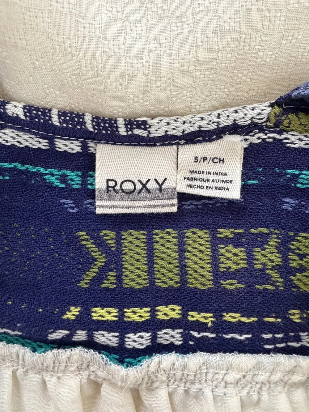 Roxy Cream Maxi Dress with Blue and Green Patterned Bodice